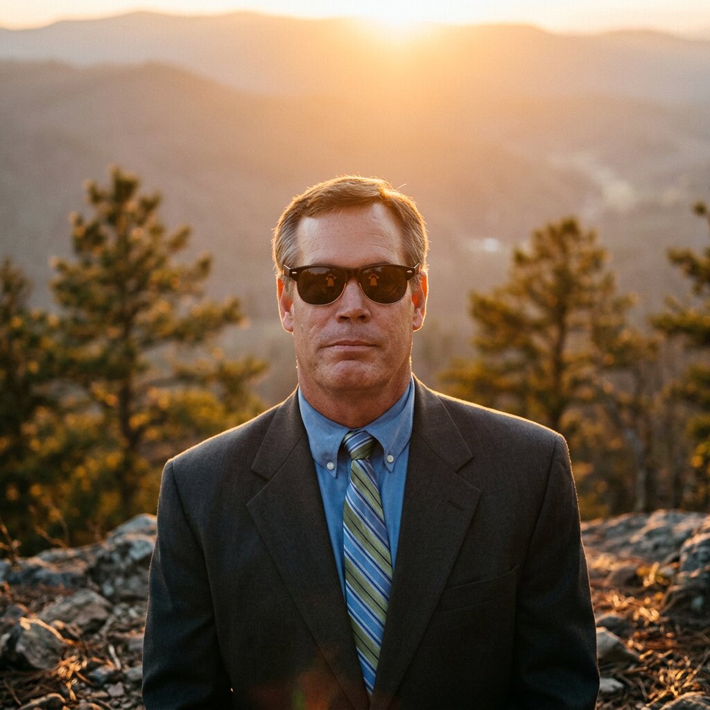 Portrait of Forrest Garvin at golden hour in the mountains